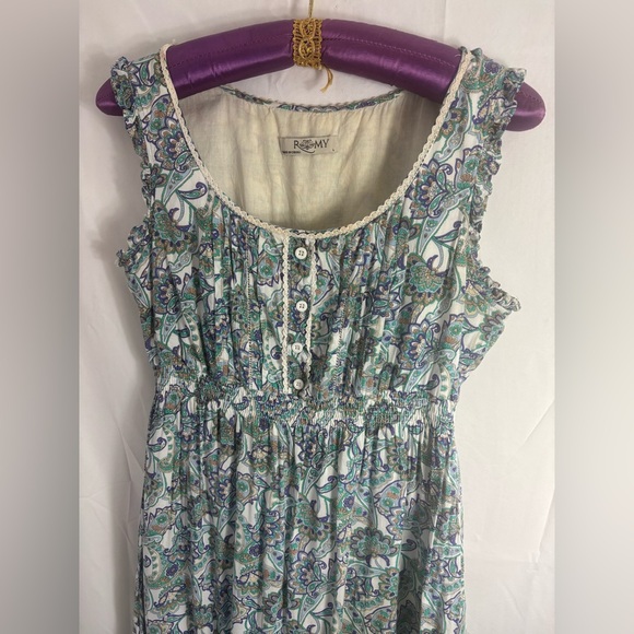 Blue Paisley Cream Lace Cottagecore Retro Boho Midi Dress Women’s Size L - Picture 4 of 15